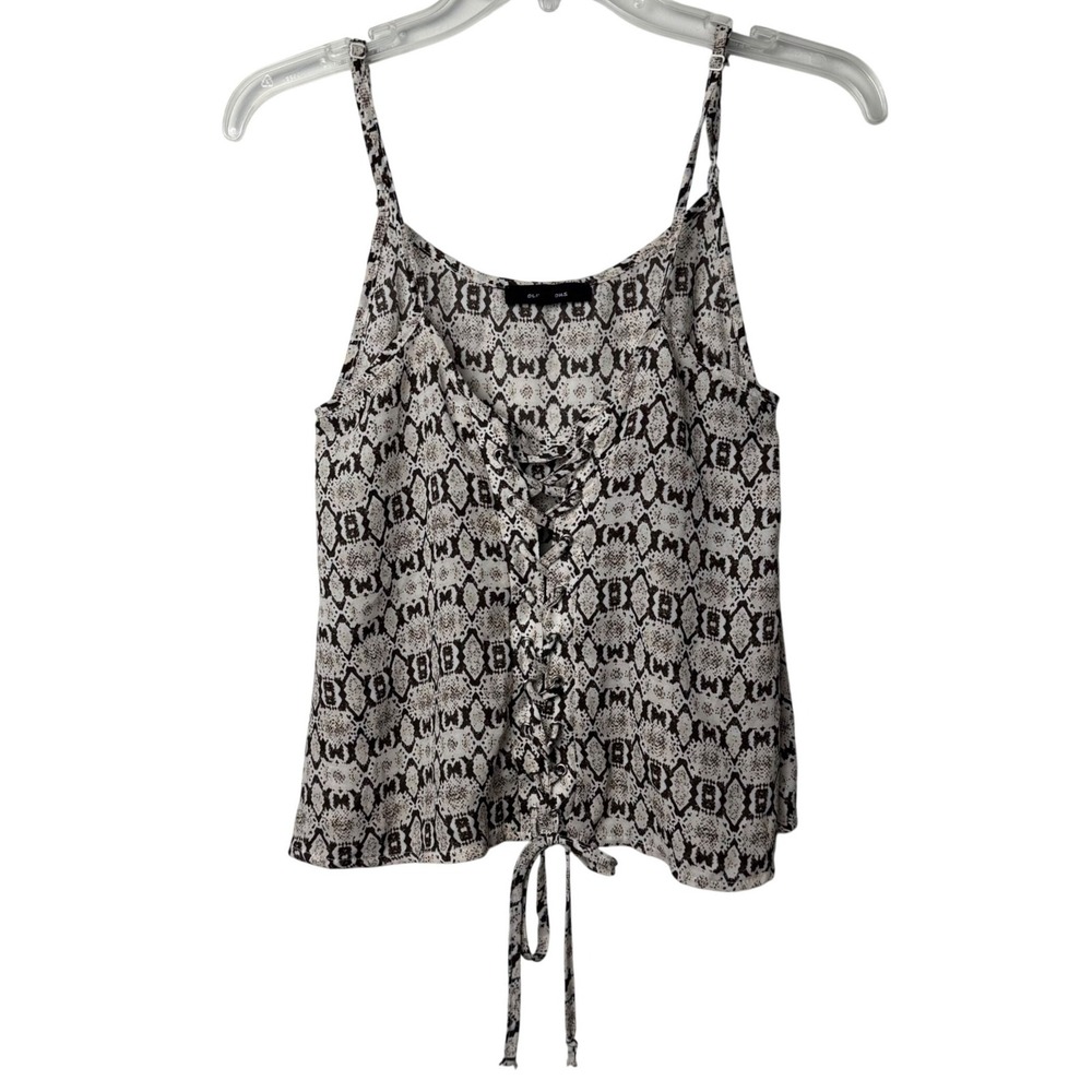 Olivaceous Snake Print Lace Up Cami Tank Top Small Brown Cream Animal Print